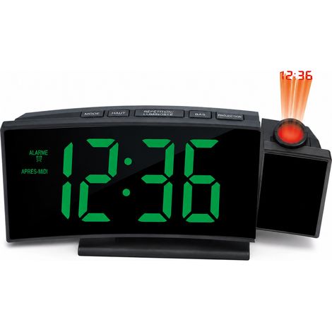 Réveil projecteur LED rotatif 180° vert avec heure date et température vert 18 × 4,8 × 9,5 cm 80 g – Livraison gratuite