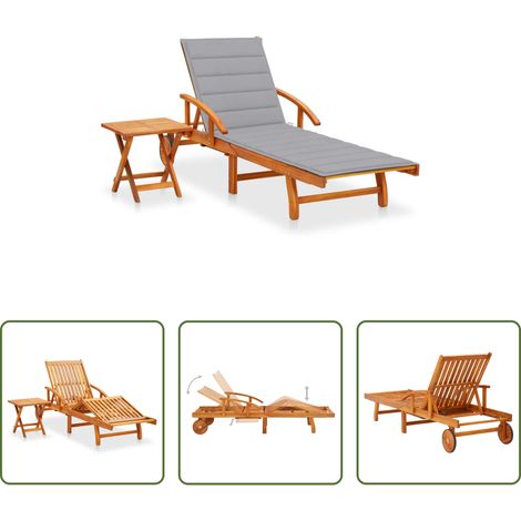Gartenliege -  Sonnenliege mit Tisch und Auflage Akazie Massivholz (1/5)