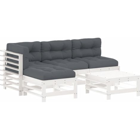 Maison Exclusive - Set Divani da Giardino 5pz con Cuscini in Legno Massello Bianco