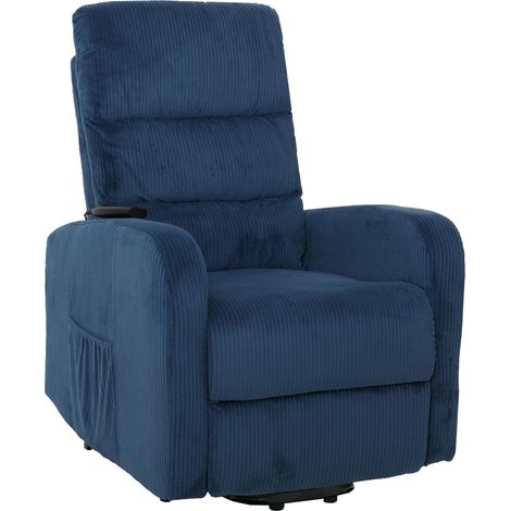 Fernsehsessel HHG-712, Relaxsessel TV-Sessel Liege, Liegefunktion Aufstehhilfe, Metall Stoff/Textil Cord blau (1/5)