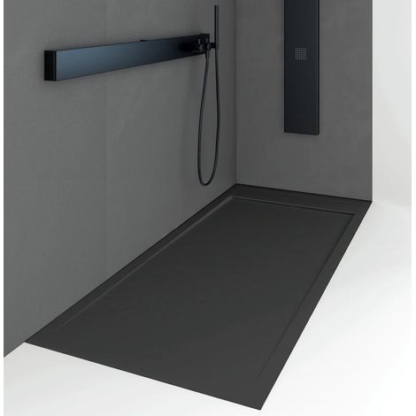 Stano. – Receveur de douche extra plat 90 x 200 cm – Résine polyester noir – Antidérapant classe 3 – Bonde horizontale incluse – Fabrication espagnole (1/5)