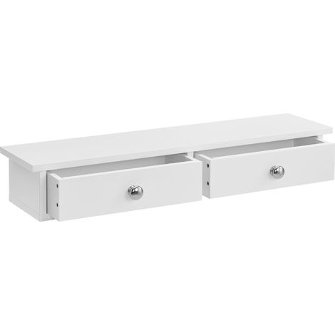 Étagère murale 2 tiroirs meuble de rangement armoire à clés porte-clés MDF laqué blanc 10 x 60 x 15 cm (1/4)