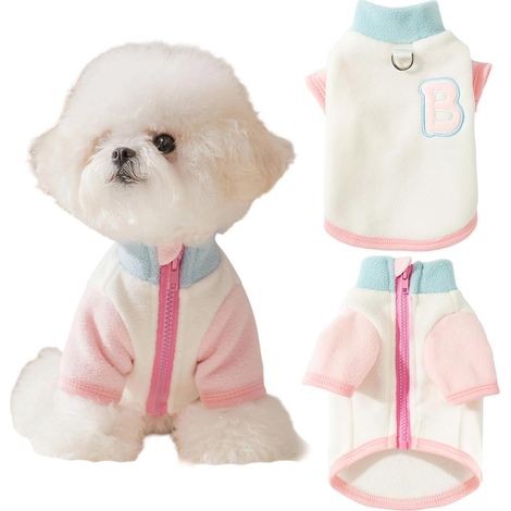 Sweat pour animal de compagnie pour petits chiens et chats avec anneau en D pour laisse en polaire douce pour l'automne et l'hiver - Cadeau idéal pour animal de compagnie (blanc, taille M (1/5)