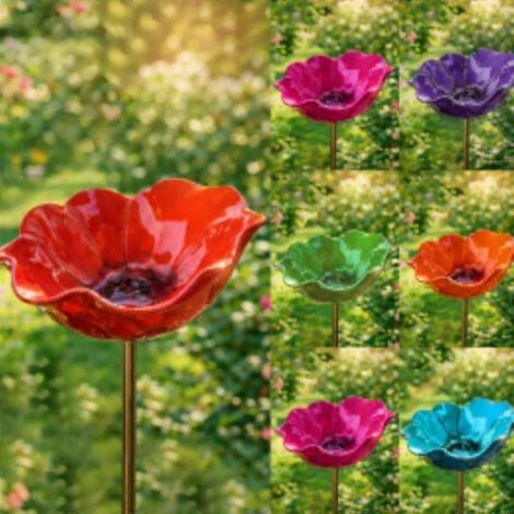 Bain d'oiseaux en métal en forme de fleur mangeoire à oiseaux à planter dans le jardin et décoration extérieure pour terrasse et pelouse 1 pièce rouge (1/5)