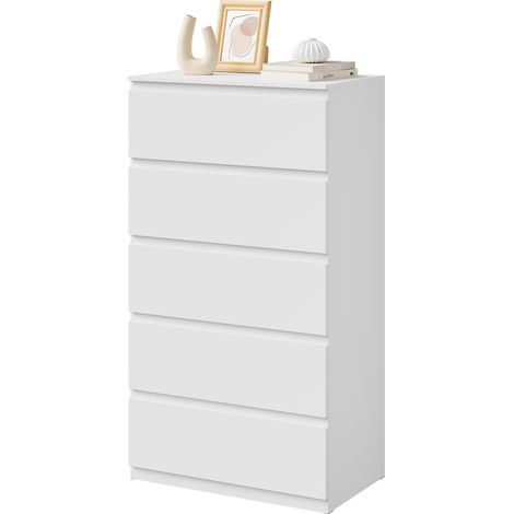 Woltu – Commode blanche étroite 60x37x110 cm – 5 tiroirs en panneaux de particules E1 – Design moderne sans poignée – Gain d'espace optimal