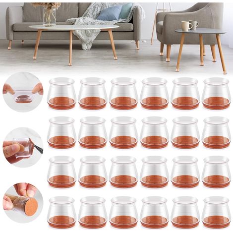 Protectores de silicona mejorados para patas de silla, para pisos de madera, almohadillas para muebles, almohadillas de fieltro, tapas redondas y cuadradas para reducir rayones y ruido, transparentes,
