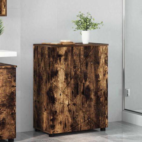 vidaXL Cabinet de salle de bain avec porte Chêne fumé 60 x 35 x 80 cm (1/5)