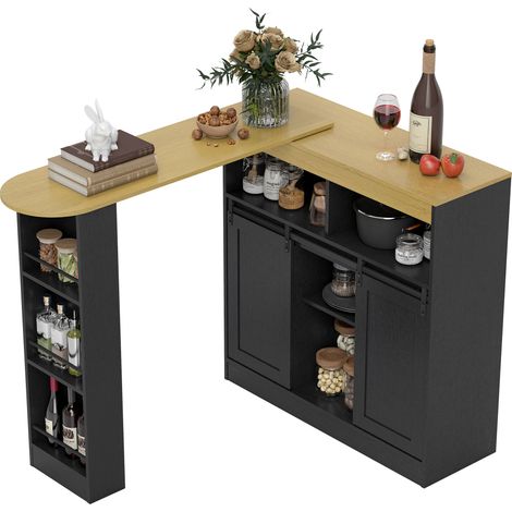 Table de bar extensible en L avec 3 étagères, finition soignée (1/5)