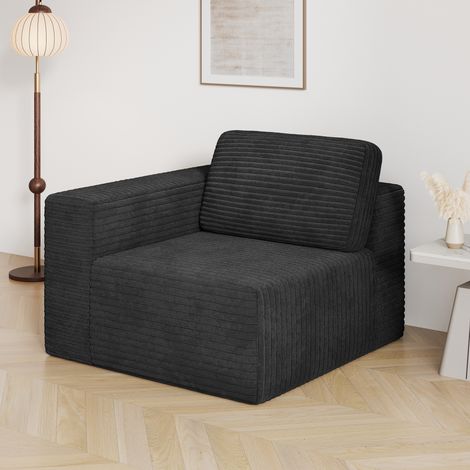 Modulares Cordsofa-Modul – linksseitig, Komfort mit hochelastischem Schaumstoff, 101 x 101 x 82 cm, Schwarz