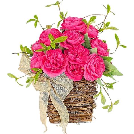 Couronne de roses chinoises artificielles en panier, panneau de bienvenue pour la décoration intérieure