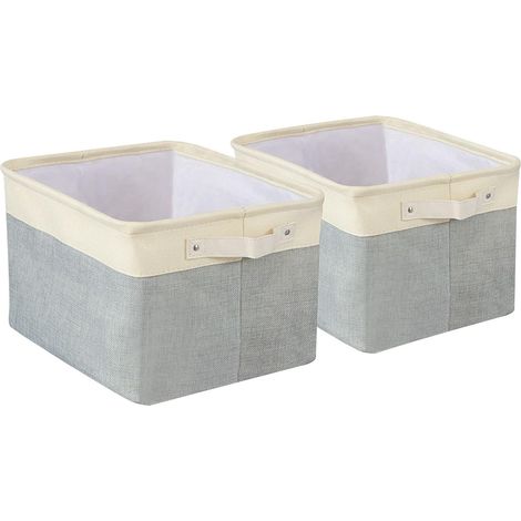 Lot de 2 Boîte de rangement, toile lavable, poignées en cuir, 40x30x25 cm, pour étagère et table à langer (1/5)