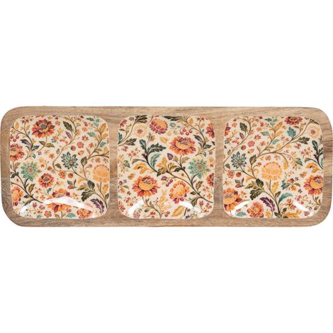 Table Passion - Plat apéritif avec 3 compartiments Alba en manguier 38x14 cm (1/4)