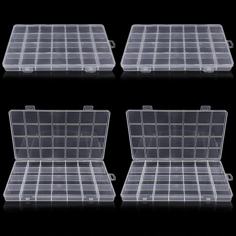 (4 pièces)Boite Rangement Plastique avec 28 Compartiments, Boite Compartiment Transparent,pour petites pièces en plastique avec étiquette, Artisanat, Perles, Bijoux, Petites Pièces (1/5)