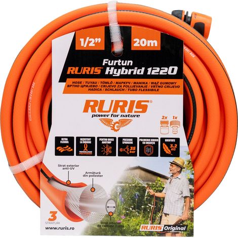Tuyau d'arrosage RURIS Hybrid1220 20 m 1/2 pouce - Matériau polymère hybride - Technologie Polyfusion - Pression 35 bars - 2 raccords rapides inclus (1/5)
