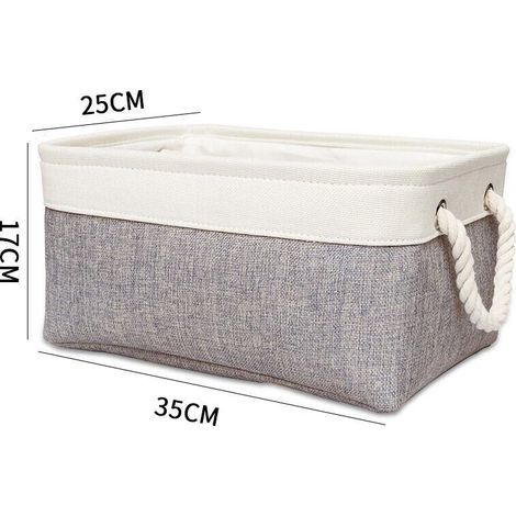 Gris. Lot de 1 boîte de rangement pliable, 35 x 25 x 17 cm, grand panier de rangement avec cordon de serrage et deux poignées, idéal pour ranger vêtements et accessoires de bureau. (1/5)