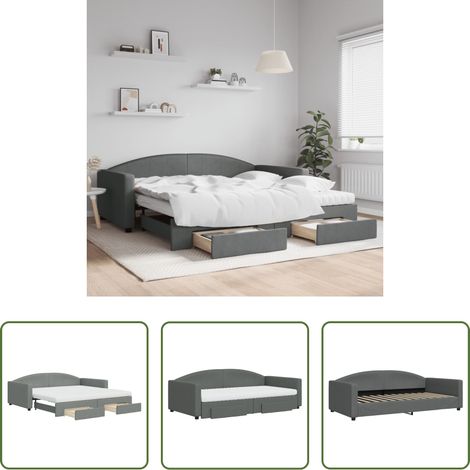 vidaXL Doppelbett - Tagesbett Ausziehbar mit Schubladen Dunkelgrau 100x200 cm Stoff (1/5)