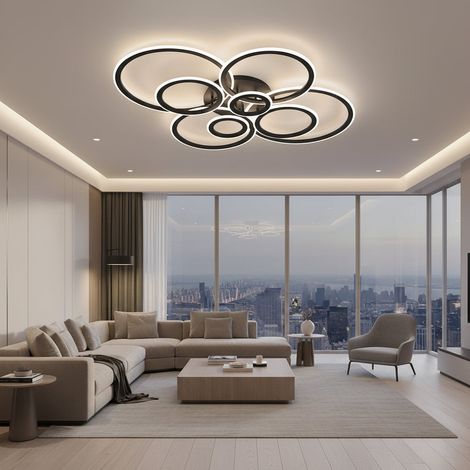 Lustre LED avec Telecommande 127W 8 Cercles Lumiere Gradable Noir (1/5)