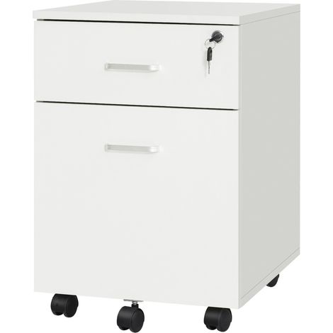 Cassettiera Ufficio a 2 Cassetti con Serratura e 5 Ruote 40x49x58 cm in Truciolato Bianco (1/5)