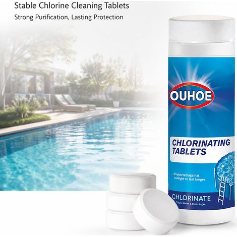 Tablettes Nettoyantes - Chlore Stabilisé - 100 pcs - Élimine Bactéries & Saletés pour Piscine et Spa, Eau Cristalline (1/5)