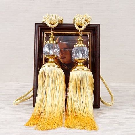 Lot de 2 embrasses de rideaux dorées, embrasses de rideaux à franges en cristal doré (1/5)