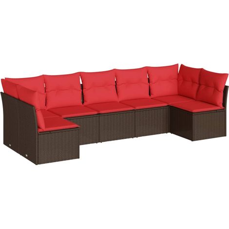 7-tlg. Garten-Sofagarnitur mit Kissen Braun Poly Rattan - Gartensorte - Esszimmergarnituren - Lounge Möbel - Outdoor Sofa - Gartenlounge - Home & Living (1/4)
