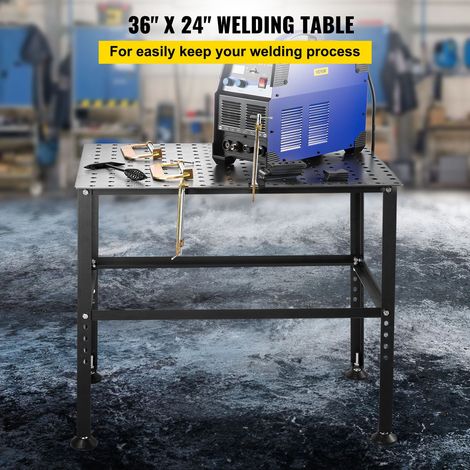 Table de soudure 91 x 61 cm, établi 360 kg, poste de travail robuste avec perçages 16 mm et pieds antiglisse pour soudage assemblage réparation (1/5)