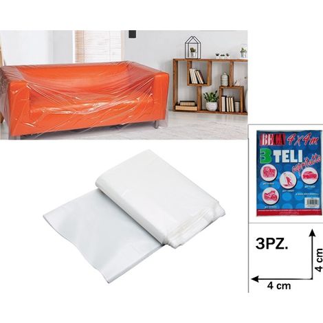 Telo Multiuso Copritutto Trasparente Set da 3 Pezzi 4 x 4 Metri