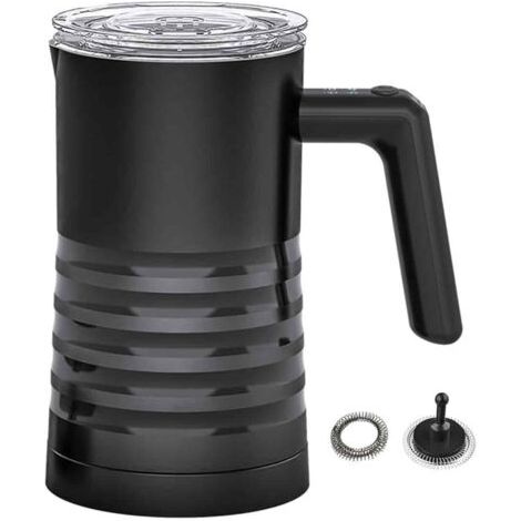 Mousseur à lait électrique 4 en 1, 350 ml, 400 W, étanche IPX2, entièrement automatique, mousseur à lait, tasse de mélange avec brosse de nettoyage,Noir, prise UE