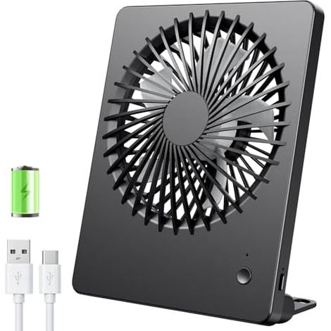 TriPole Tischventilator Leise, 2000mAh Ladefähige USB Ventilatoren Ausführen Bis zu 4-16 Std, 3 Geschwindigkeiten Tragbarer Akkulüfter-30dB, 180°Einstellbar, für Büro, Bibliothek, Reise-Schwarz (1/5)