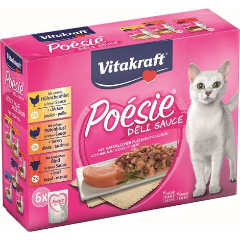 Vitakraft Katzenfutter Poesie DeliSauce, Multipack Fleisch - 7x 6 Beutel (1/2)