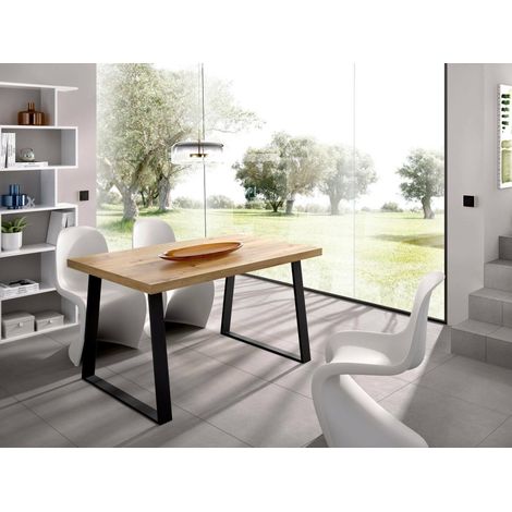 Dmora - Mesa fija Darrigh, Mesa de comedor multiusos, Mesa de comedor o cocina rectangular, 140x90h75 cms, Roble Nodi (1/4)