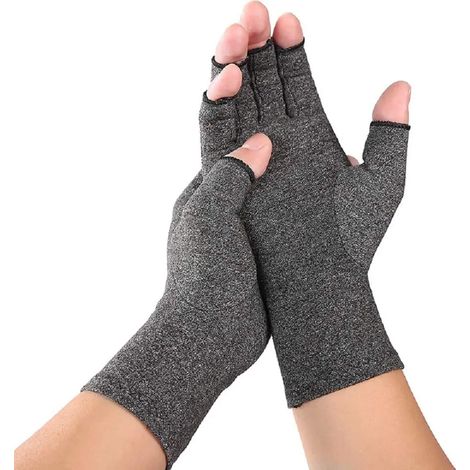 Guanti senza dita per alleviare il dolore da artrite adatti anche per ciclismo, sport all'aria aperta e alpinismo. Guanti compressivi grigi, taglia L (circonferenza del palmo 16 cm, lunghezza del guan