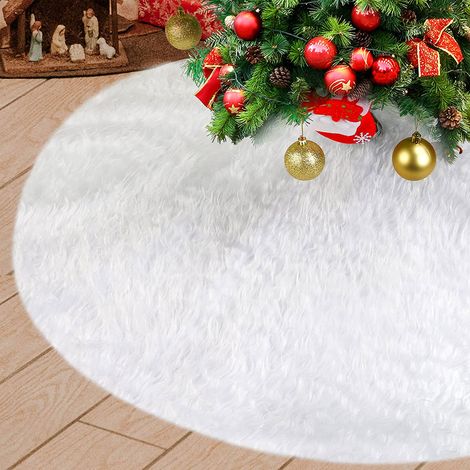 Falda blanca para árbol de Navidad de 120 cm, doble capa de tela suave para decoración festiva. (1/4)