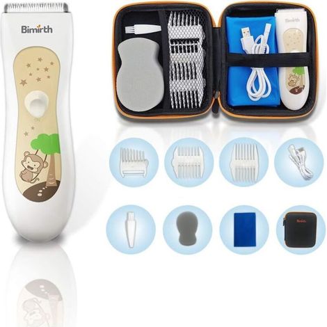 Cortapelos silencioso para niños, máquina de corte inalámbrica, recargable por USB, resistente al agua, 3 peines guía (con bolsa de almacenamiento) Con bolsa de almacenamiento - (1/5)