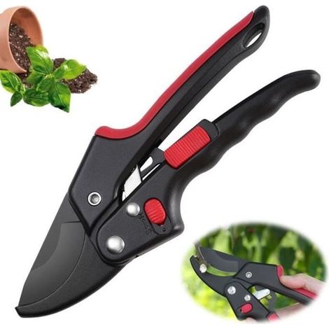 (Black and Red) Garden Pruner, Adjustable Bypass Pruner, Woody Branch Cutter, Flower Repair Shears, for Twigs and Fruit (1/4)