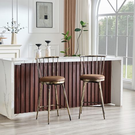 Tabouret bar métal rembourré 39x39x96cm style Windsor vintage industriel îlot cuisine bar restaurant - Marron (1/5)