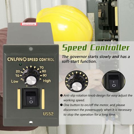 Hyuduo Contrôleur de Vitesse US-52, Matériau ABS, Fonction de Démarrage Progressif, Puissance 400 W, Dispositif de Contrôle de Vitesse du Moteur Réglable pour la Maison et l'industrie (1/5)