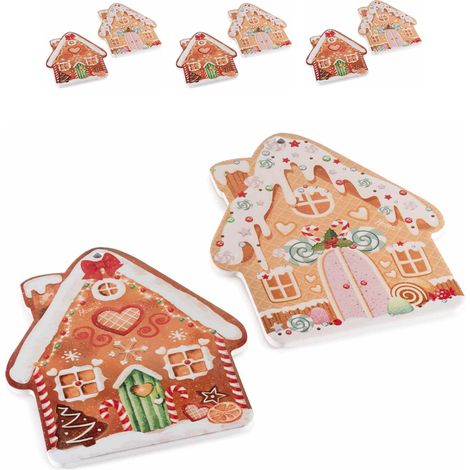 Sottopentola di Natale casetta pan di zenzero in ceramica e sughero 6 pezzi