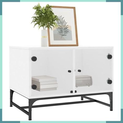 836539 Table basse avec portes en verre blanc 68,5x50x50 cm (1/5)