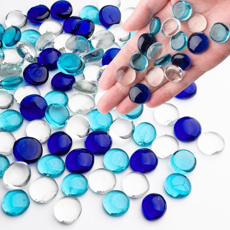 0.44 kg de Billes de Verre Bleu mélangé, Perles de Verre Plates pour vases, Cailloux pour décoration d’Aquarium, Pierres de mancala, Remplissage de Vase (1/5)