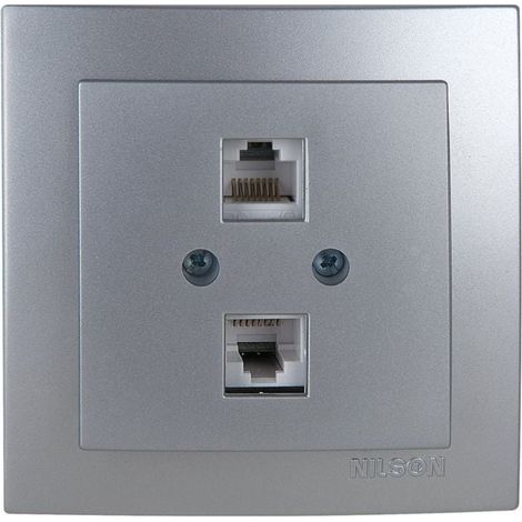 Toma de Red 2 RJ45 CAT 6 Empotrar  Marco Incluido Serie Nilson