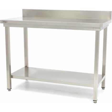 Table en acier inoxydable - 200 x 60 cm - Hauteur réglable - avec dosseret - Maxima