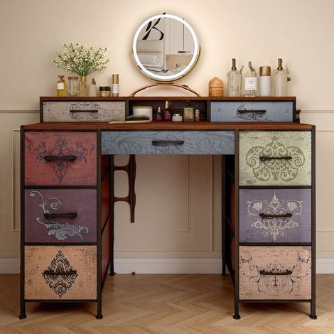 Trucco Adulti - Vintage - 7 Cassetti Colorati - Specchio Non Inclusa - 121x40x91 cm