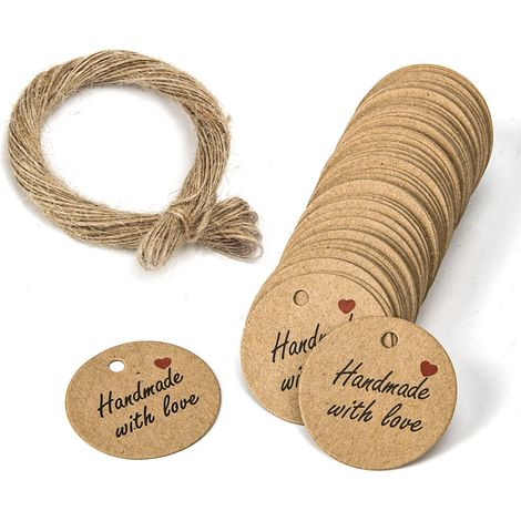 (A) 100 étiquettes rondes en papier kraft, étiquettes en papier kraft d'un diamètre de 3