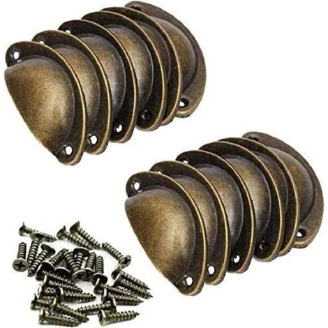 Poignées vintage en forme de coquillage, poignées de meubles rétro, poignées de tiroir, avec vis, convenant aux armoires, penderies et tiroirs de coiffeuse - lot de 12 pièces (1/4)