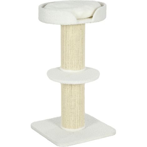 Arbre à chat avec griffoir, centre de jeux 2 étagères, coussin crème (1/5)