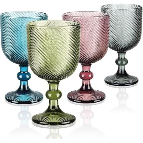 Multi-Coloured Vintage Red Wine Glasses Ripple Embossed Stemware Baroque Design Retro Water Cups for Drinks Juices Aperitif Dishwasher Safe (1/5)