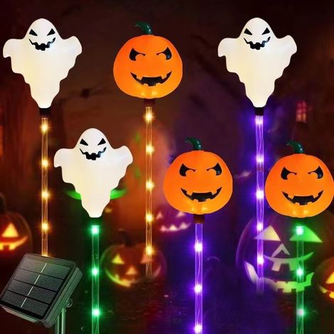 Piquets lumineux LED d'Halloween citrouilles fantômes triangulaires grandes tige courbée, lampe décorative extérieure IP65. DT-47 (1/5)