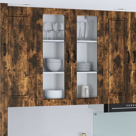 vidaXL Cabinet en verre mural LUCCA Chêne fumé 80 x 31 x 100 cm (1/5)