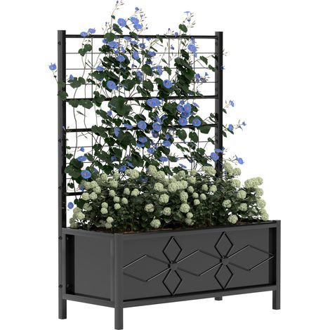 Outsunny – Jardinière surélevée avec treillis en acier galvanisé – Dimensions 90x40x120 cm – Drainage efficace pour racines saines – Couleur noir
